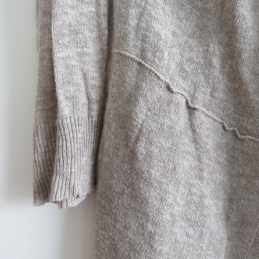 WHITE + WARREN Linen Knit Open Front Hooded Cardigan in Oatmeal Beachy Coastal - Picture 4 of 12